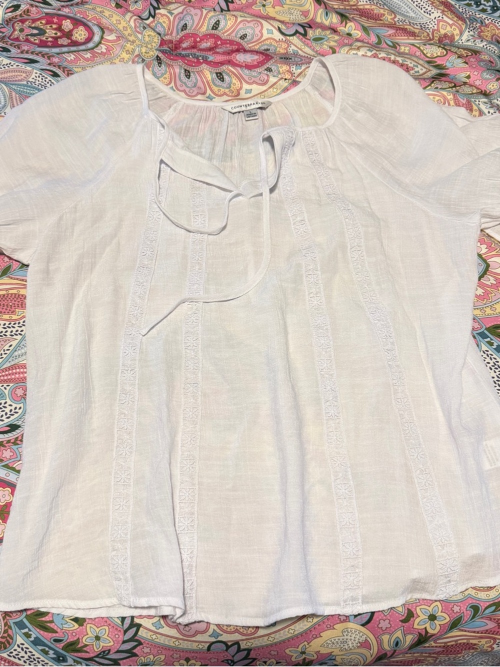 Counterparts White Peasant Tie-Neck Blouse